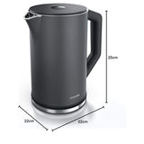 Arendo - Edelstahl Wasserkocher mit Temperatureinstellung 40-100 Grad in 5er Schritten - Doppelwand Design - Modell ELEGANT - 1,5 Liter - 2200 W - Teekocher mit Temperaturanzeige - GS - Cool Grey