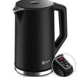 BALTER Edelstahl Wasserkocher mit Temperatureinstellung, 40°C-100°C, Doppelwand, BPA frei, leise & kabellos, Kettle, Teekocher mit Temperaturwahl, 1.5L, 2200W, Schwarz