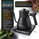 Arendo - Edelstahl Wasserkocher Schwanenhals mit Temperatureinstellung - 40° bis 100° - Warmhaltefunktion 30 Minuten – 0,5 Liter – Sensortasten – 360° Basis - Retro Design - Schwarz