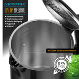 Arendo - digitaler Wasserkocher mit Temperatureinstellung - Edelstahl - Doppelwand Design Cool Touch - Display im Gehäuse - Kabellos - 2200 W - 1,7L – Überhitzungsschutz – Warmhaltefunktion – schwarz
