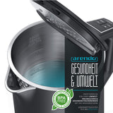 Arendo - Edelstahl Wasserkocher mit Temperatureinstellung 40-100 Grad in 5er Schritten - Doppelwand Design - Modell ELEGANT - 1,5 Liter - 2200 W - Teekocher mit Temperaturanzeige - GS - Cool Grey